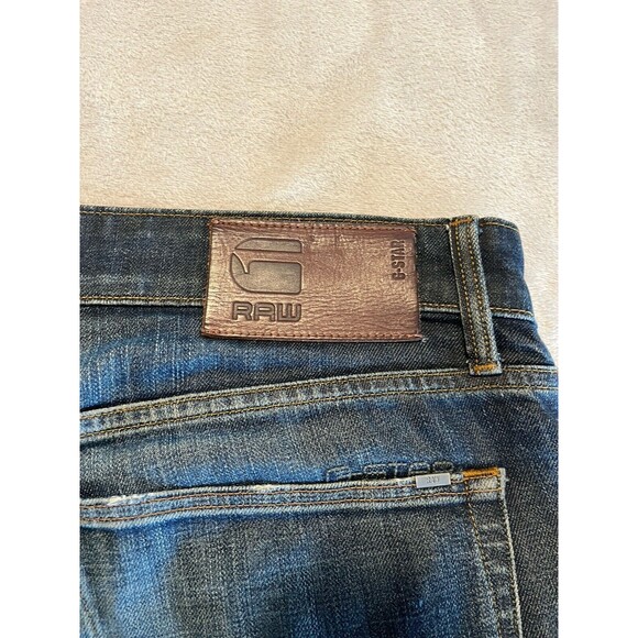 G Star Raw Jeans Men’s 36 X 38 Blue Dark Wash Straight Leg Button Fly Distressed - Picture 8 of 14